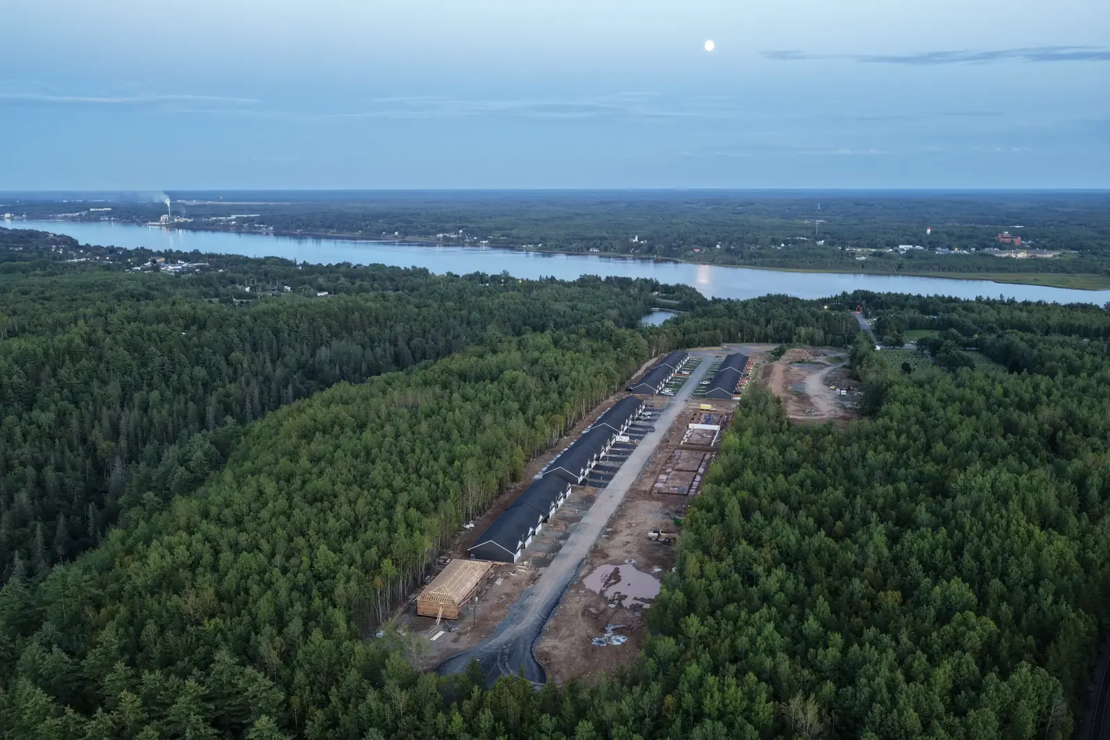 The Cove Living site with the Miramichi River in the distance