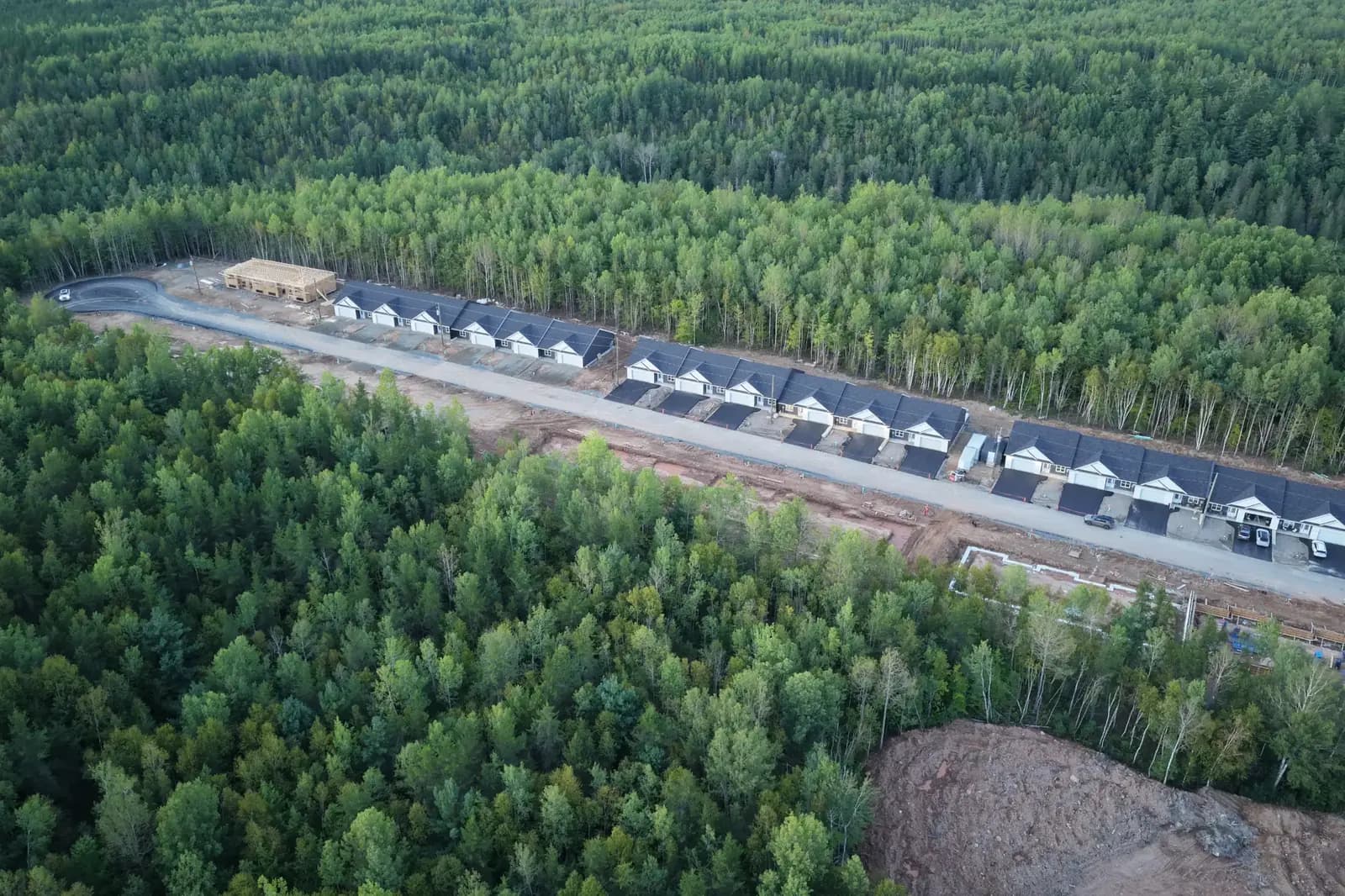Aerial view of the community nestled among the trees