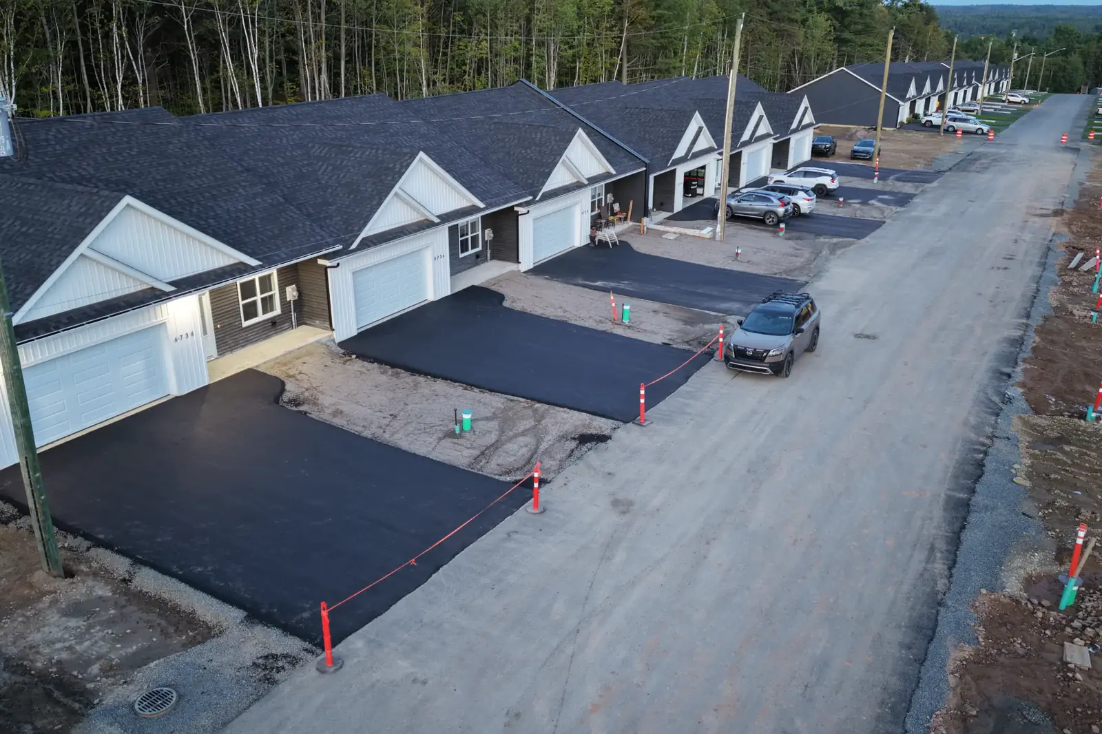 Close aerial view of completed Cove Living homes