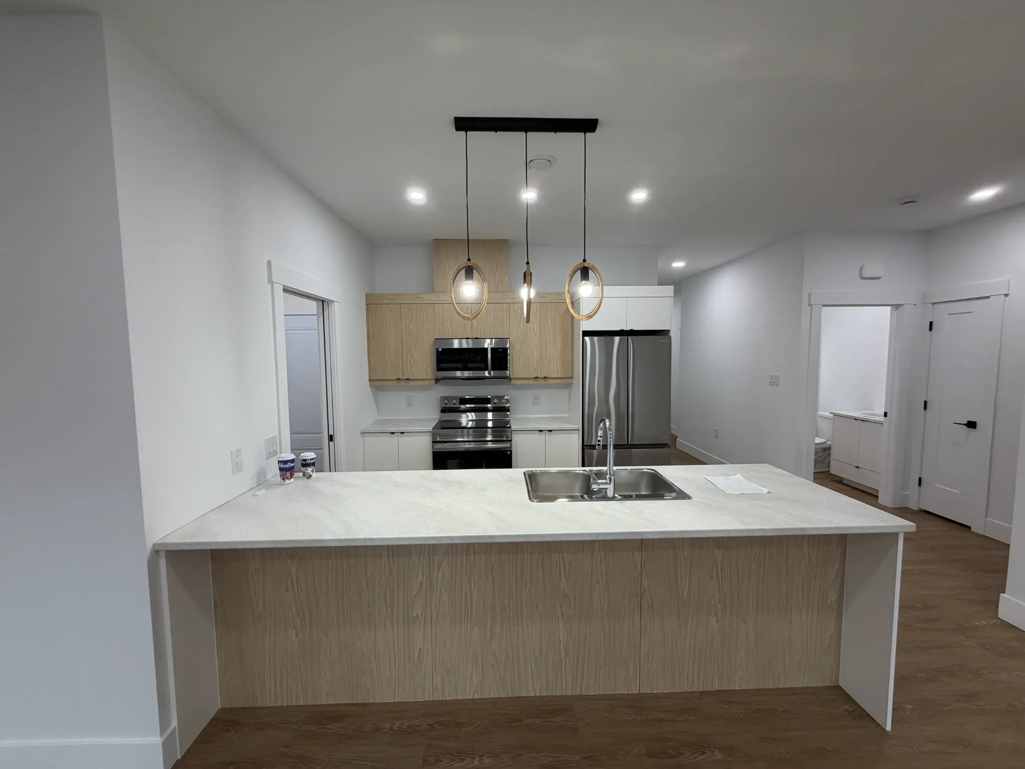 Kitchen island with stainless steel appliances